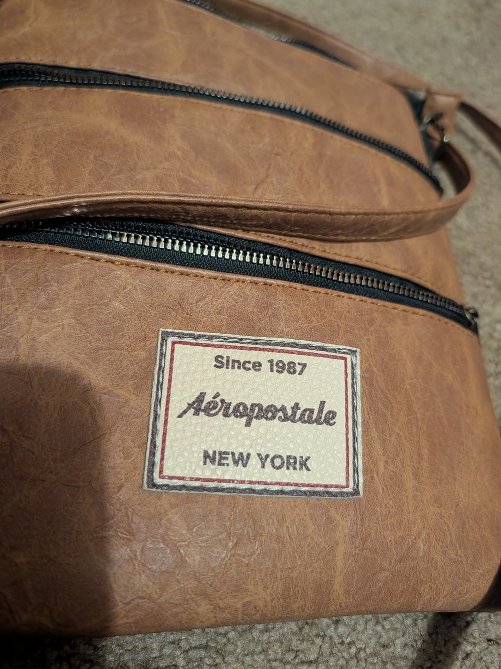 Aeropostale Tan Faux-Leather Crossbody with New York Patch